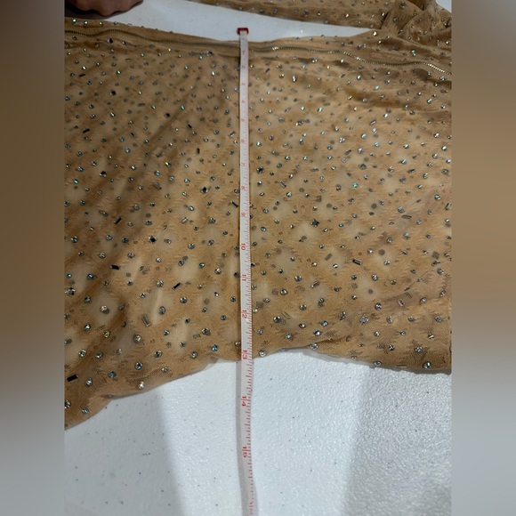 Elegant clear gem studded Long Sleeve shear Dress asymmetrical stylish zipper - Picture 12 of 13